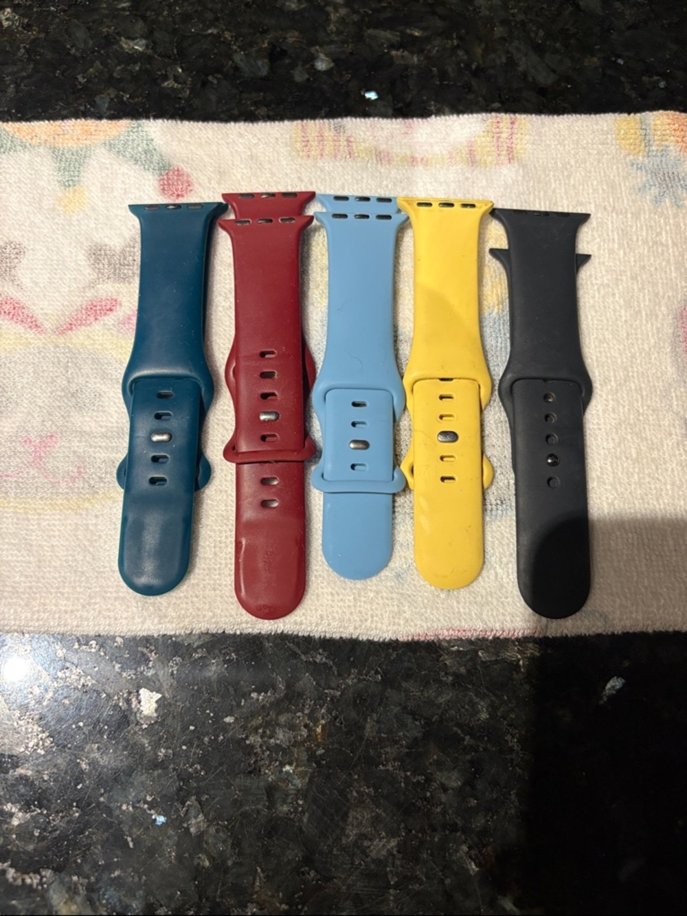 Silicone Watch Bands Set in Teal, Burgundy, Light Blue, Yellow, Black